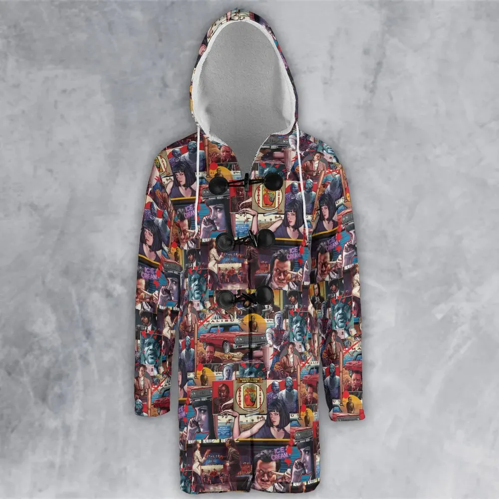 Retro Scenes Mia Wallace Vincent Vega Jules Winnfields Pulp Fiction Hooded Cloak Coat - 2