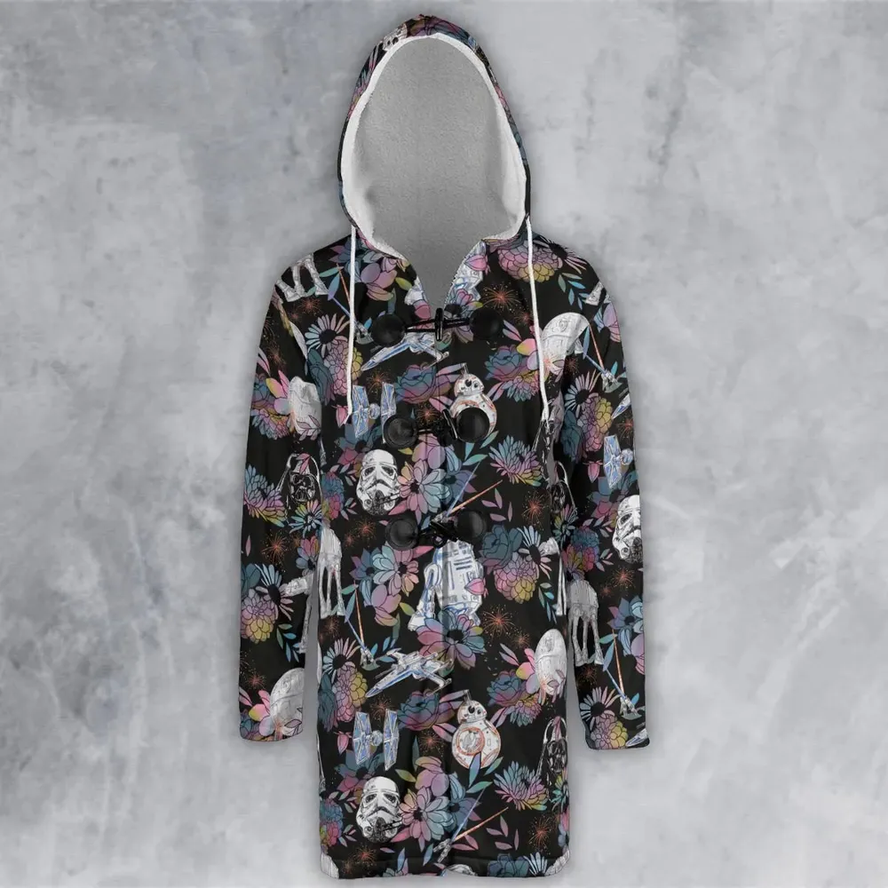 Floral Wars Dark Side Star Wars Pattern Hooded Cloak Coat - 2