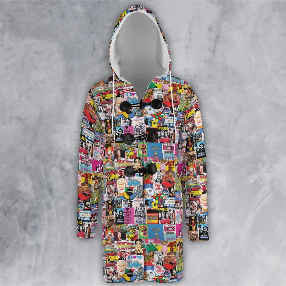 I heart 80s Collage Mr. T Back To the Future Pac-man Hooded Cloak Coat - 2