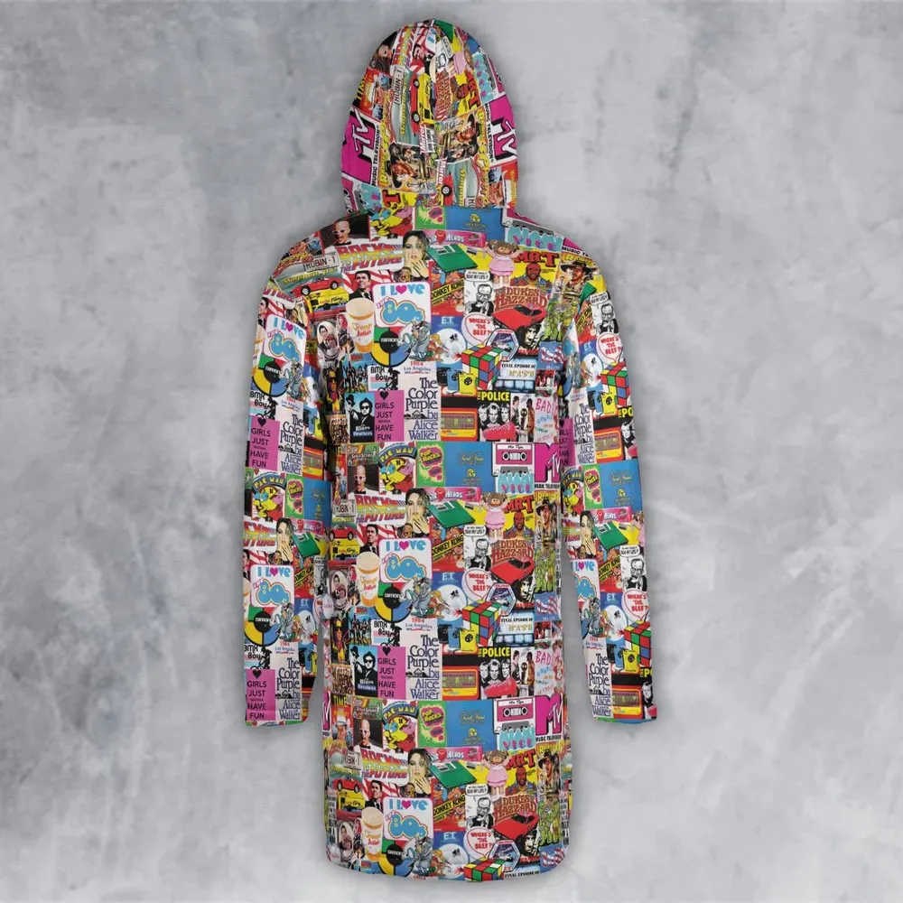 I heart 80s Collage Mr. T Back To the Future Pac-man Hooded Cloak Coat - 3