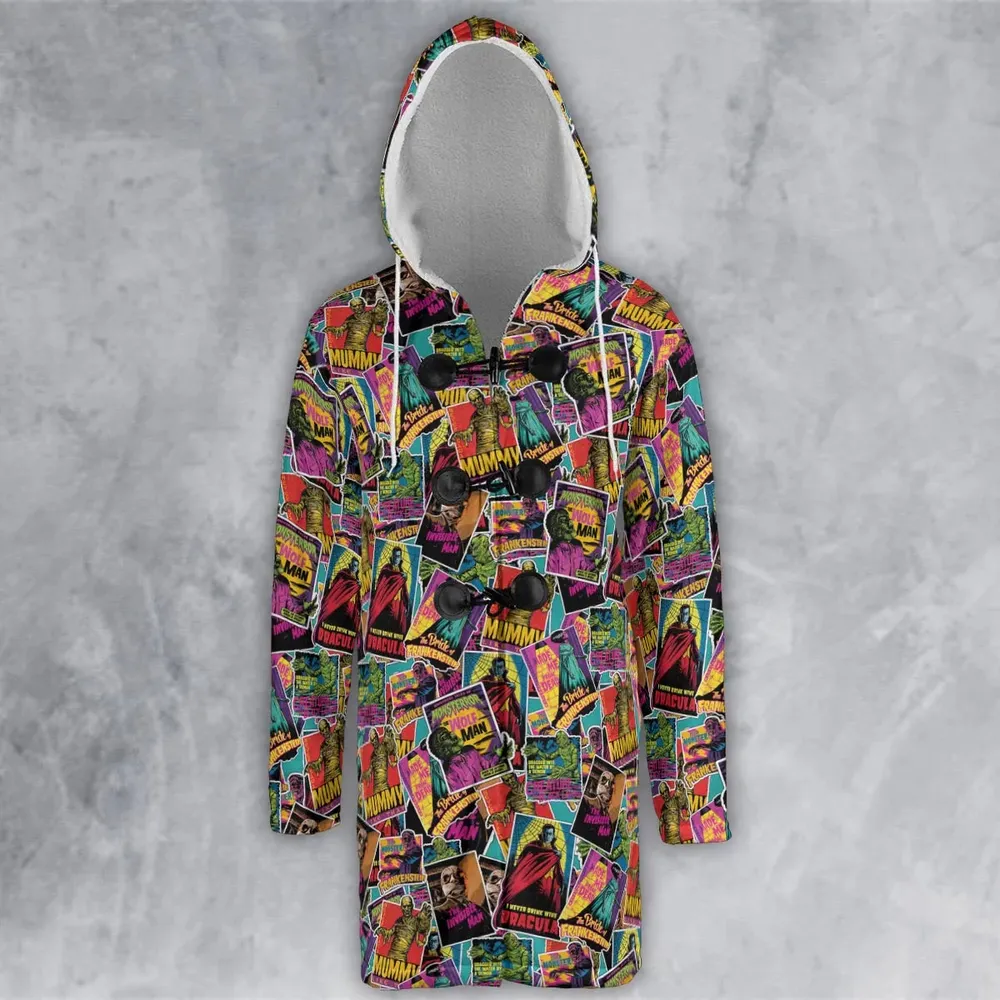 Multi Monster Pop Badges Hooded Cloak Coat - 2