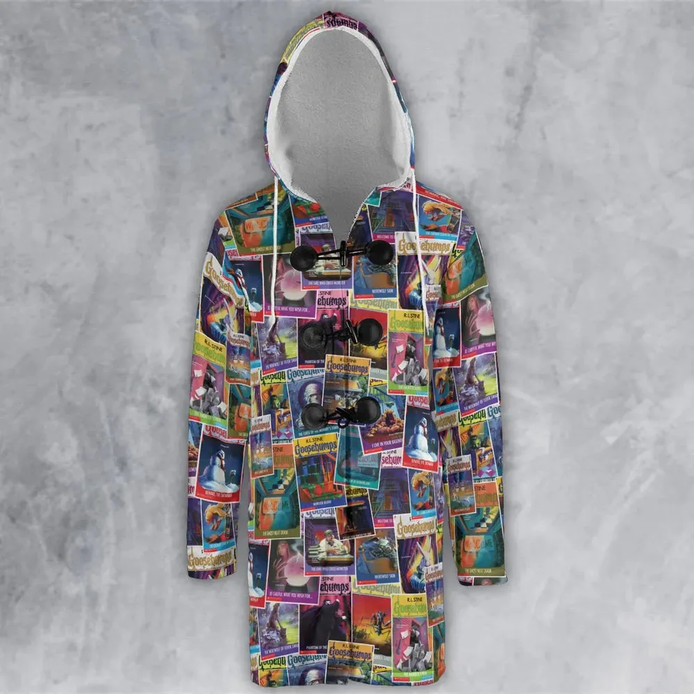 Goosebumps Monster Collage Pattern Hooded Cloak Coat - 2