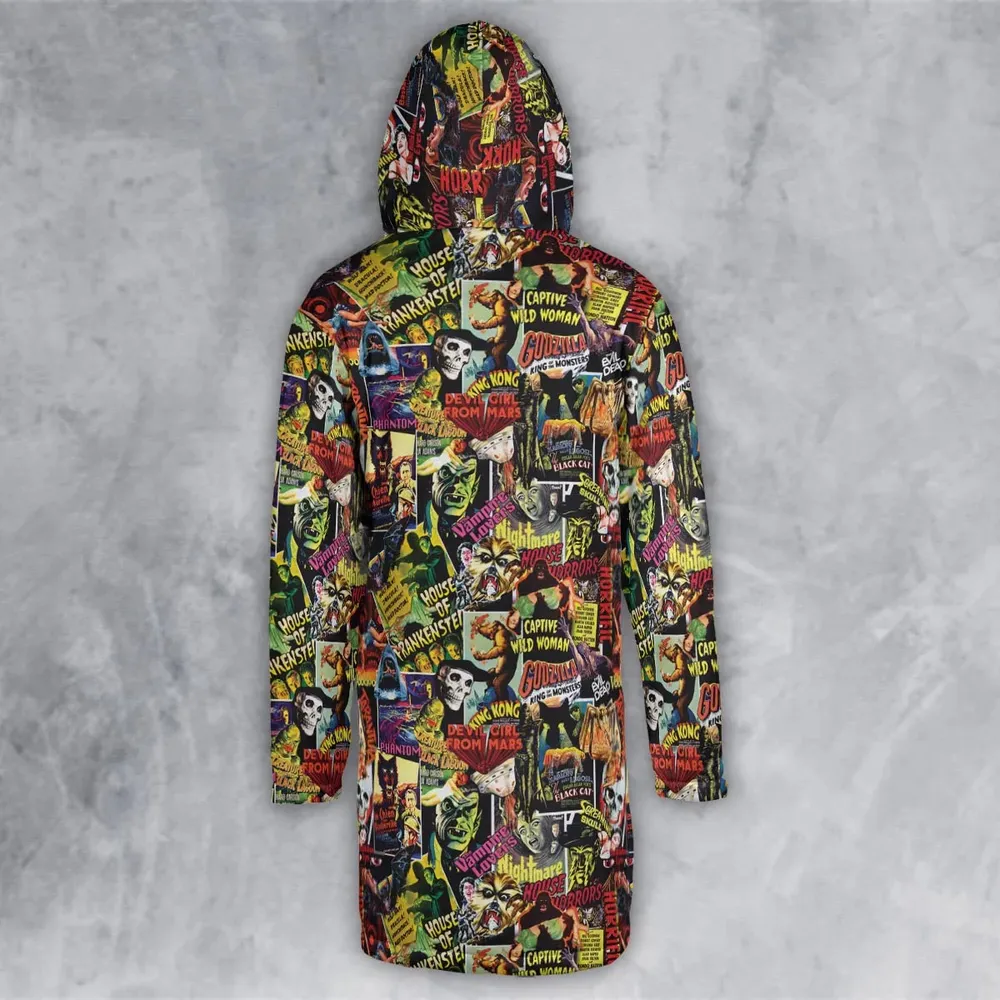 Fright Night Halloween Retro Horror Characters Collage Hooded Cloak Coat - 3