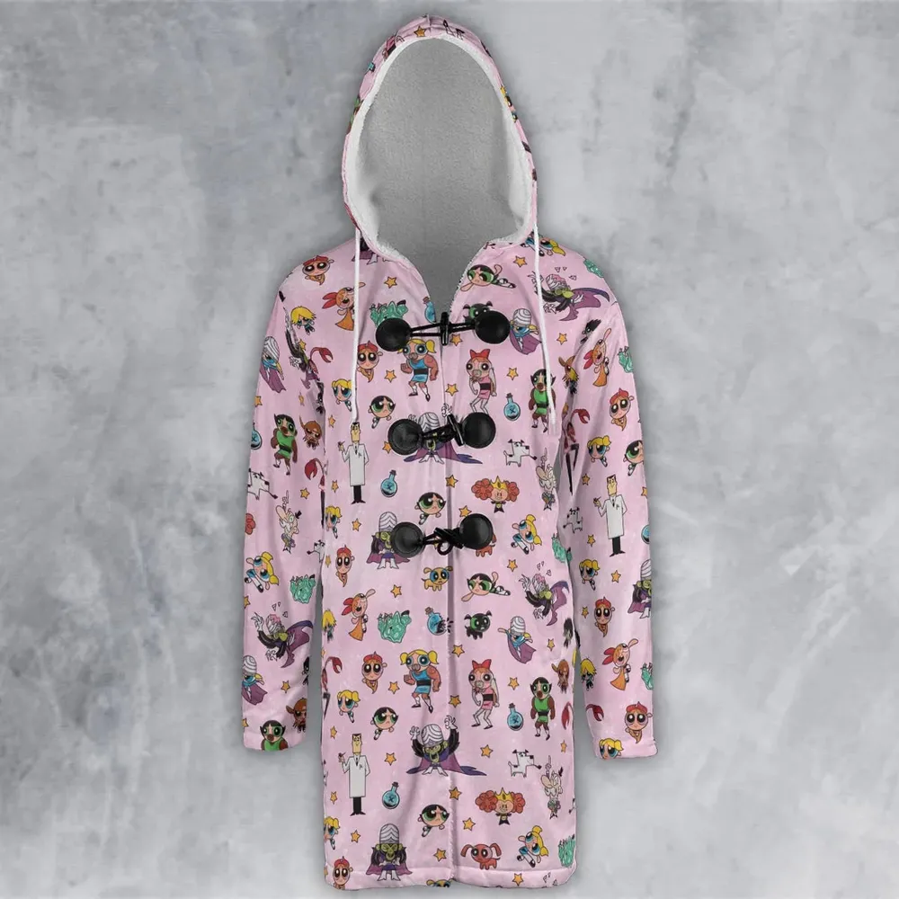 Power Puff Girls Characters Pattern Hooded Cloak Coat - 2