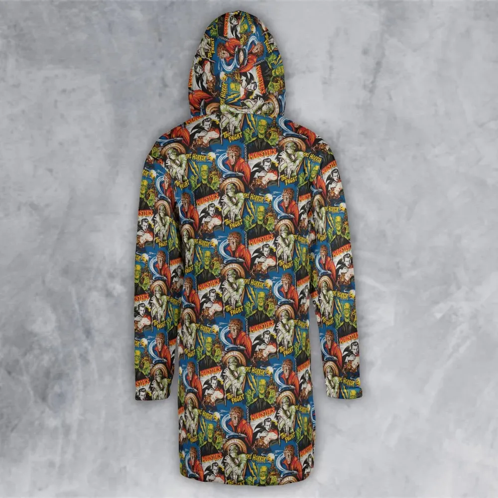 The Horror The Fright Dracula Frankenstein The Wolfman Monster Universal Pattern Hooded Cloak Coat - 3
