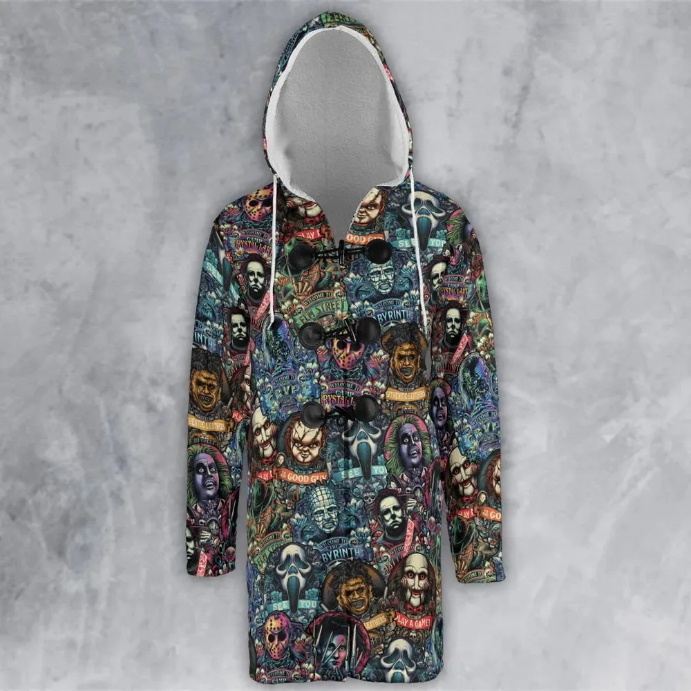 Horror Movie Characters Pattern Hooded Cloak Coat - 2