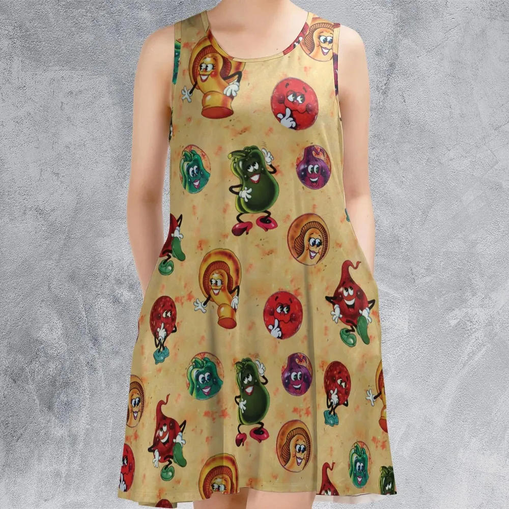 Old Board Game Pizza Party Sleeveless Dress - 2