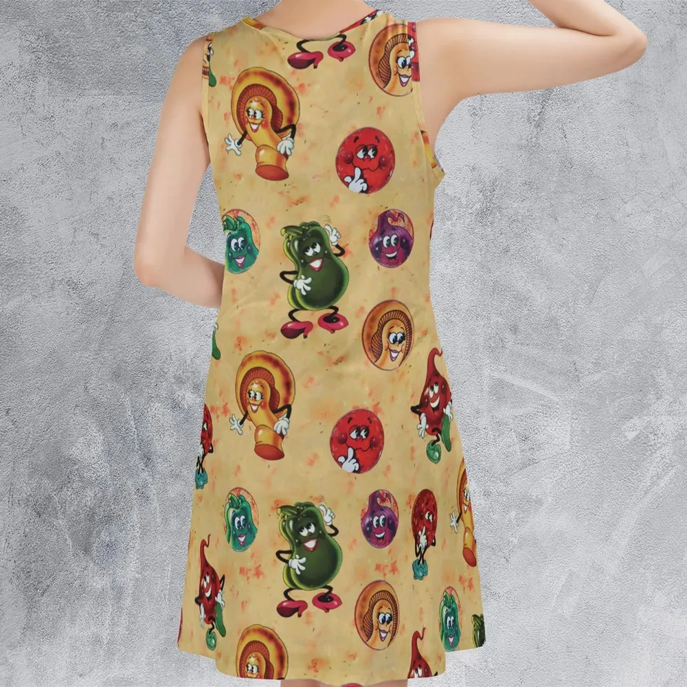 Old Board Game Pizza Party Sleeveless Dress - 3