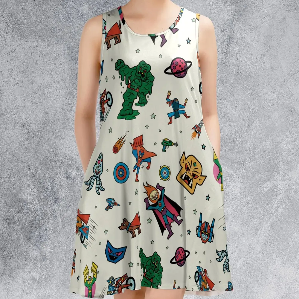 Nastalgic Cartoon Villains Sleeveless Dress - 2