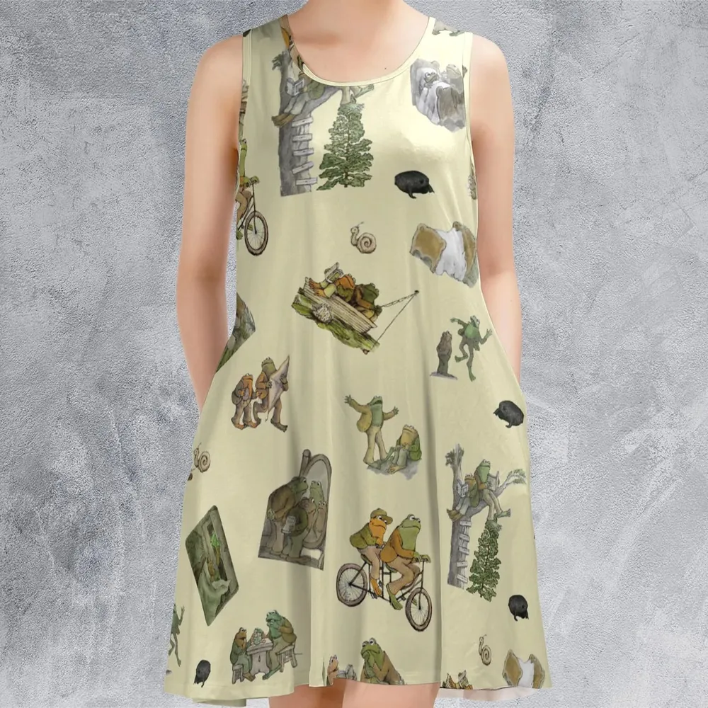 Frog and Toad Pattern Sleeveless Dress - 2