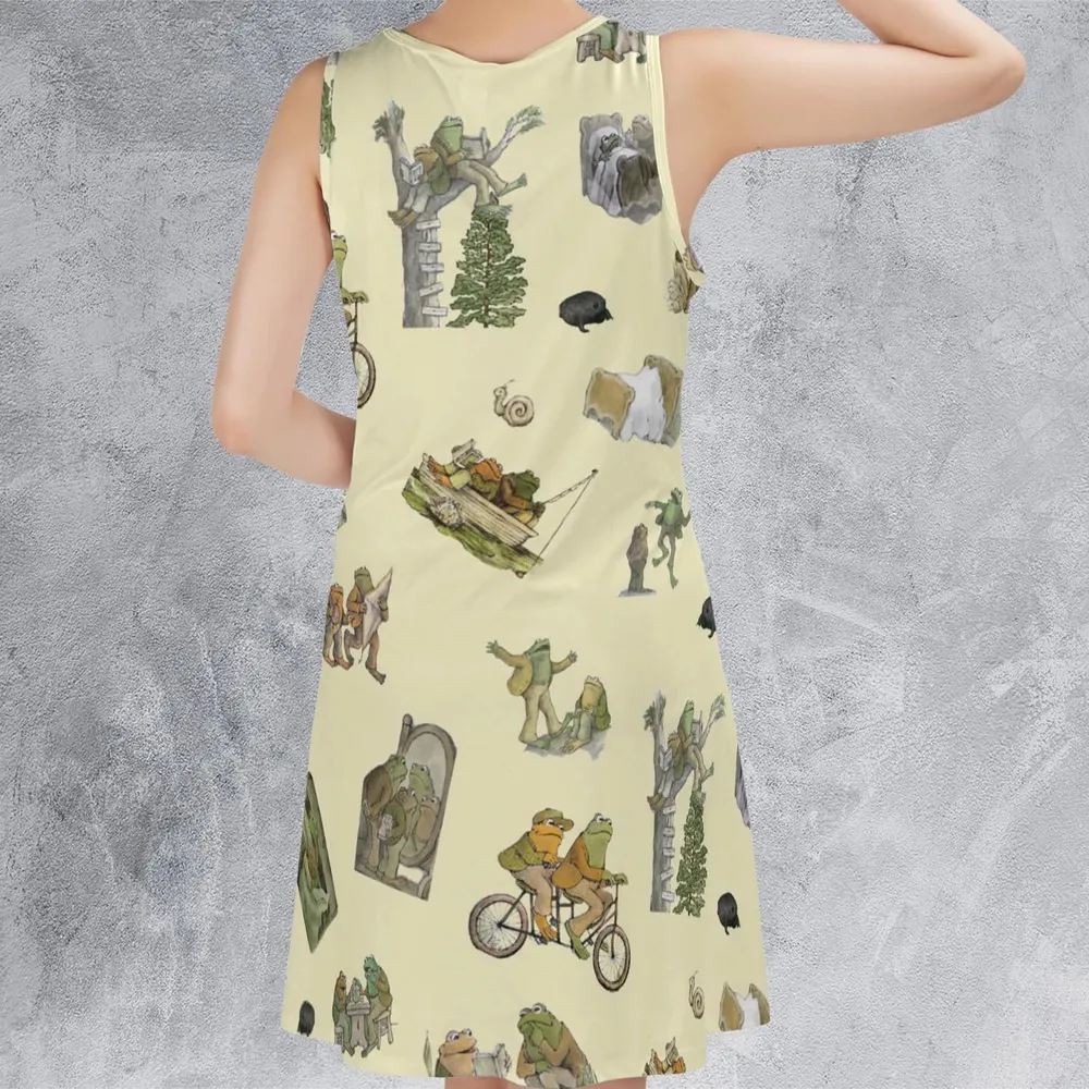 Frog and Toad Pattern Sleeveless Dress - 3