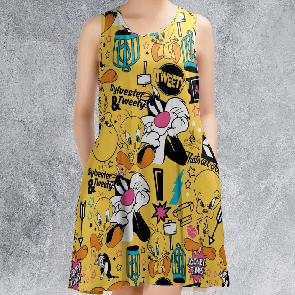 Cartoon Drip Looney Tunes Sleeveless Dress - 2