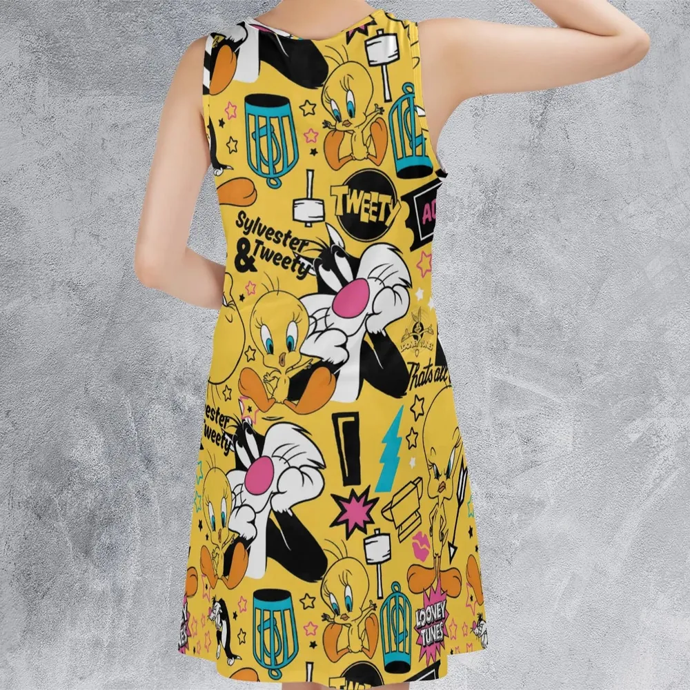 Cartoon Drip Looney Tunes Sleeveless Dress - 3