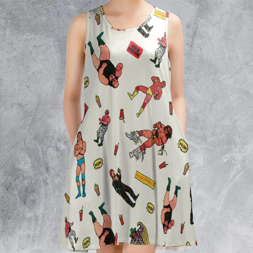 Wrestling Superstars Hulk Hogan Macho Man Logos Sleeveless Dress - 2