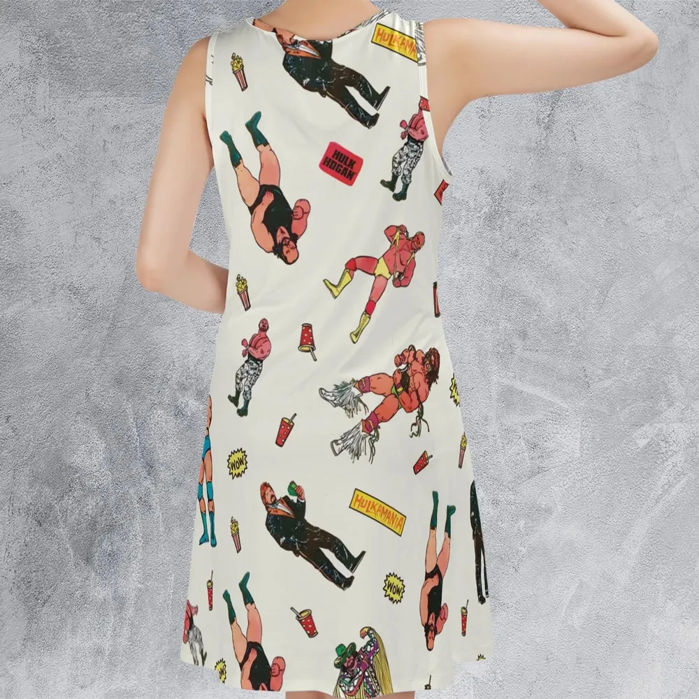 Wrestling Superstars Hulk Hogan Macho Man Logos Sleeveless Dress - 3