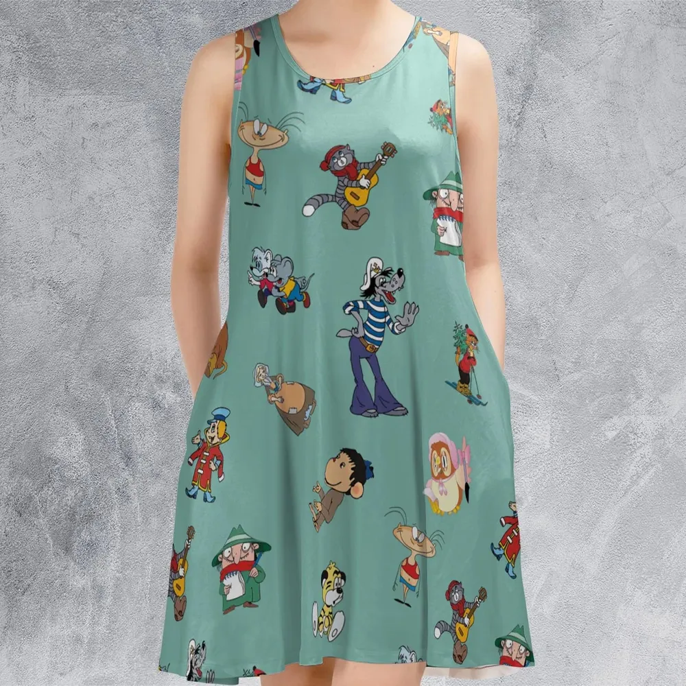 Russian Cartoon Characters Sleeveless Dress - 2