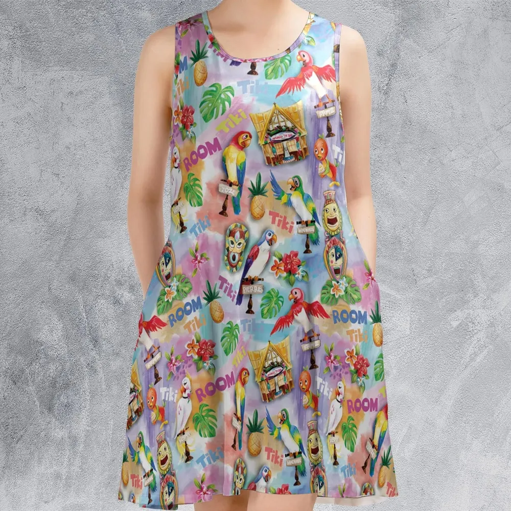 Tiki Room With Orange Bird Sleeveless Dress - 2