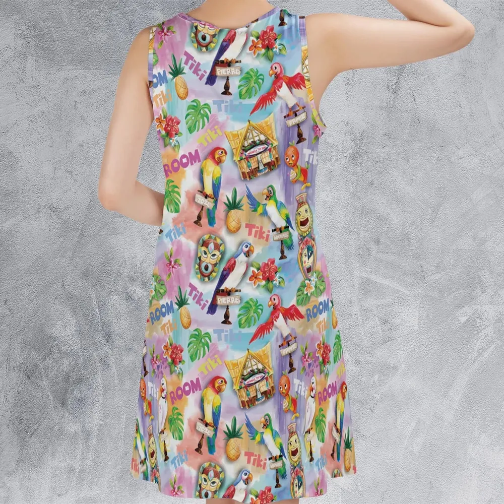 Tiki Room With Orange Bird Sleeveless Dress - 3