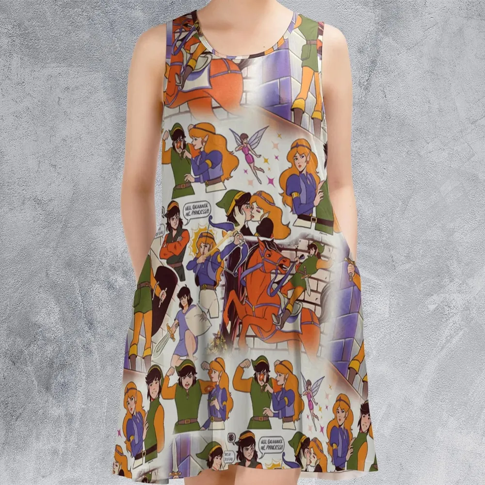 Link And Princess Zelda The Legend Of Zelda Animated Sleeveless Dress - 2
