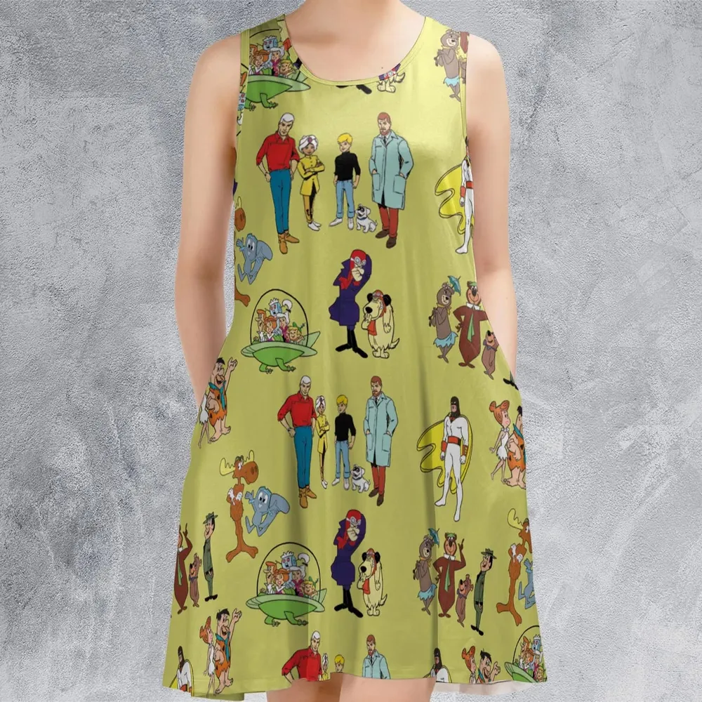 60s Cartoon Characters Sleeveless Dress - 2