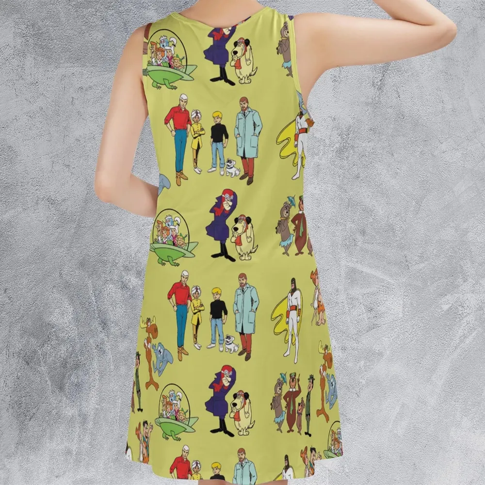60s Cartoon Characters Sleeveless Dress - 3