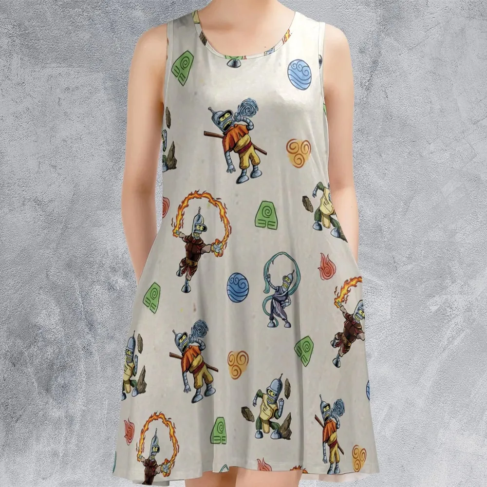 Water Earth Fire Air Bender Futurama Sleeveless Dress - 2