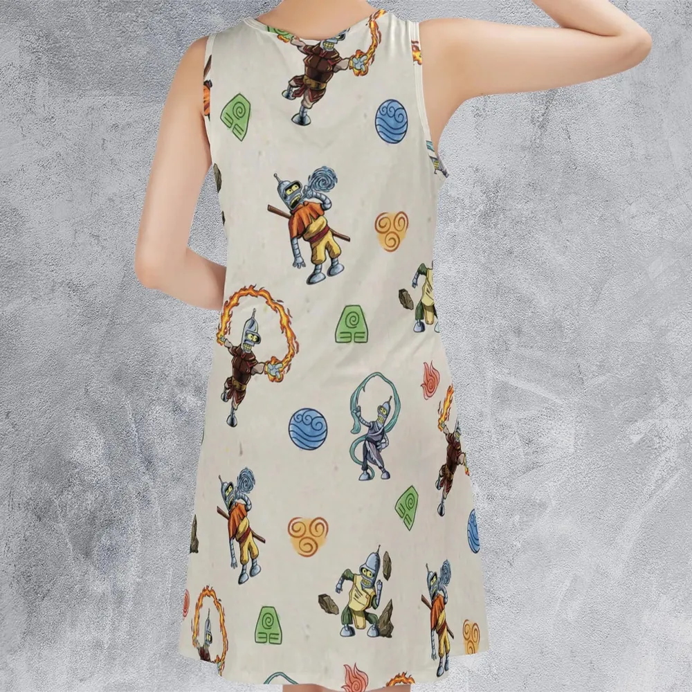 Water Earth Fire Air Bender Futurama Sleeveless Dress - 3