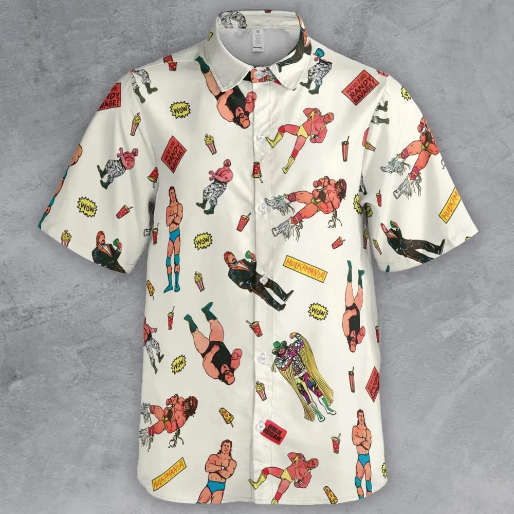 Wrestling Superstars Hulk Hogan Macho Man Logos Button Down Shirt - 2