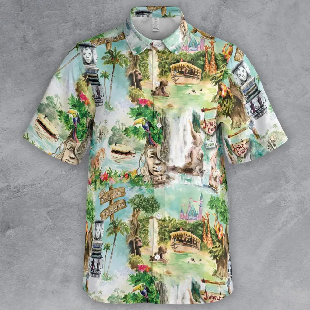 Water Color Jungle Cruise Map Button Down Shirt - 2
