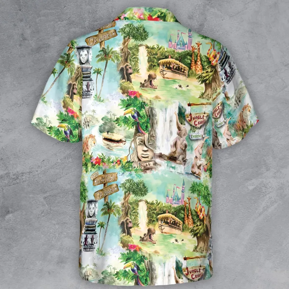 Water Color Jungle Cruise Map Button Down Shirt - 3