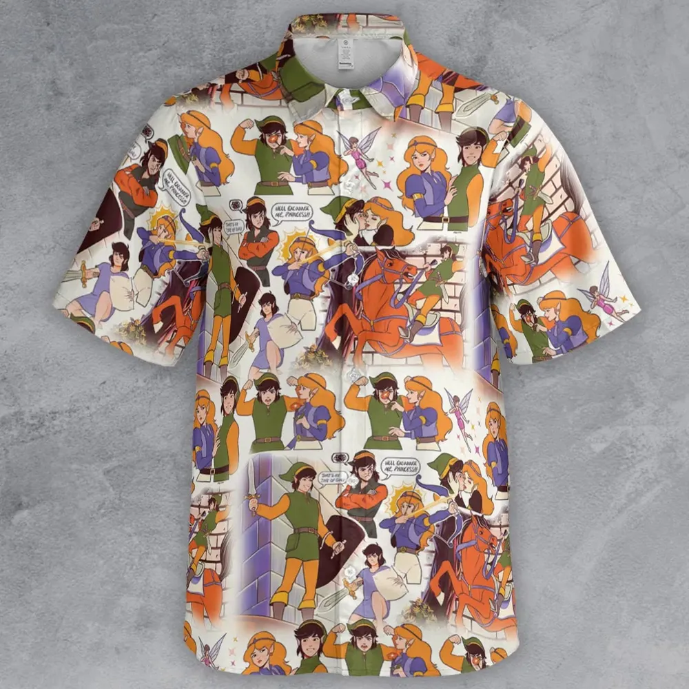 Link And Princess Zelda The Legend Of Zelda Animated Button Down Shirt - 2