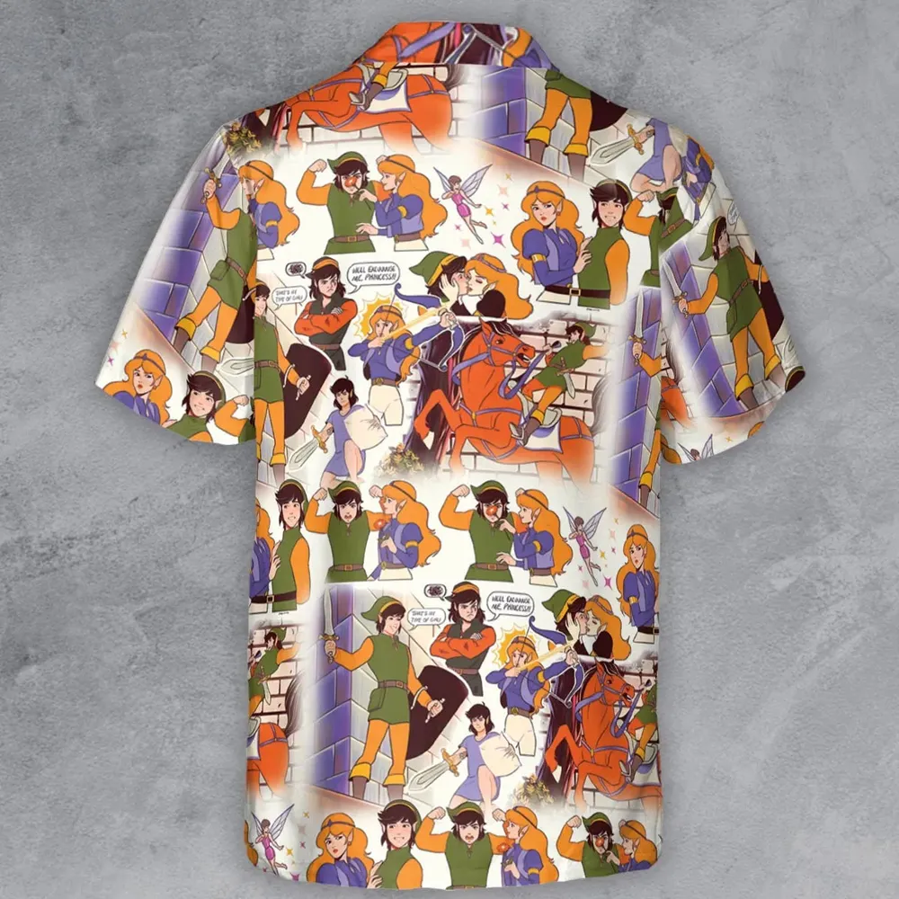 Link And Princess Zelda The Legend Of Zelda Animated Button Down Shirt - 3
