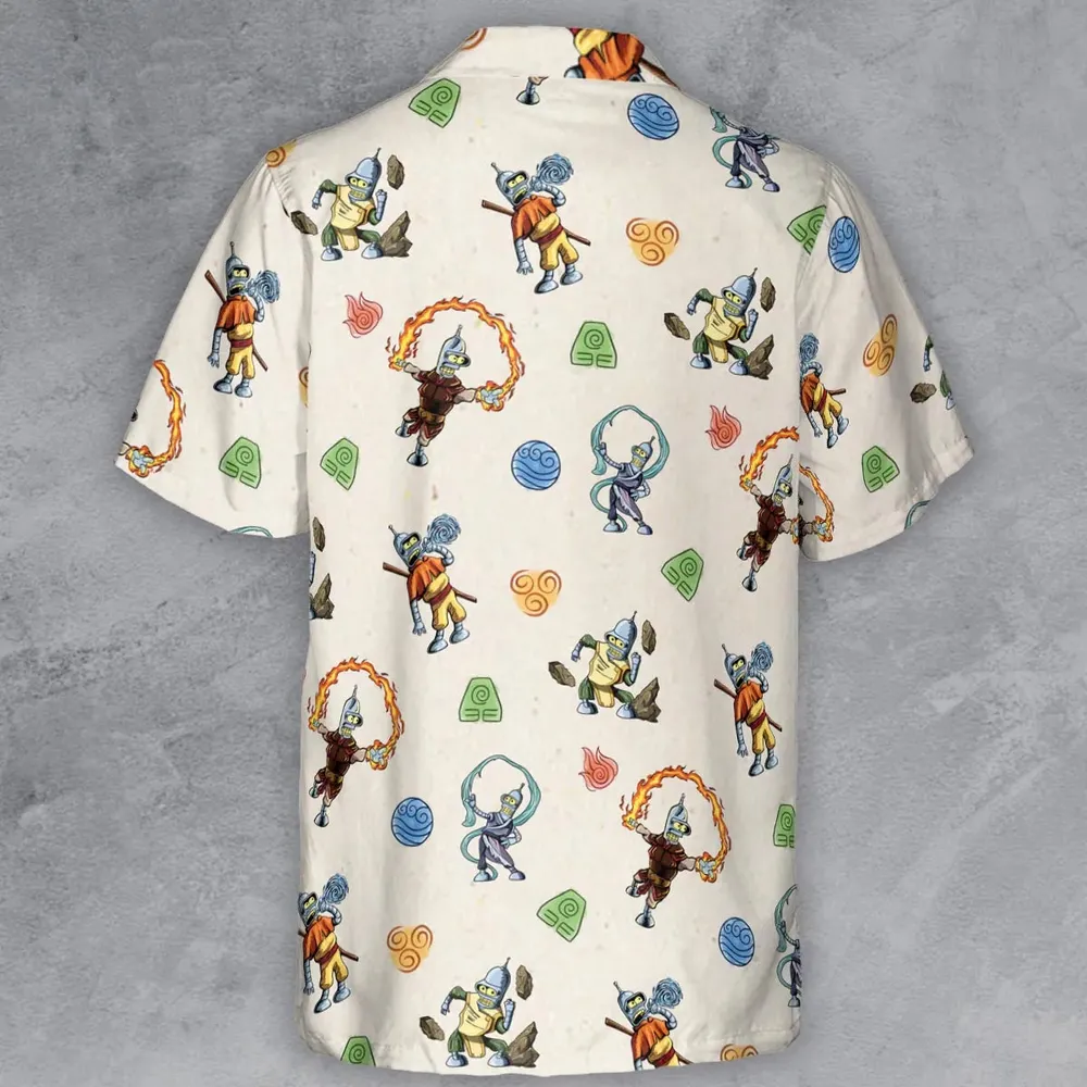 Water Earth Fire Air Bender Futurama Button Down Shirt - 3