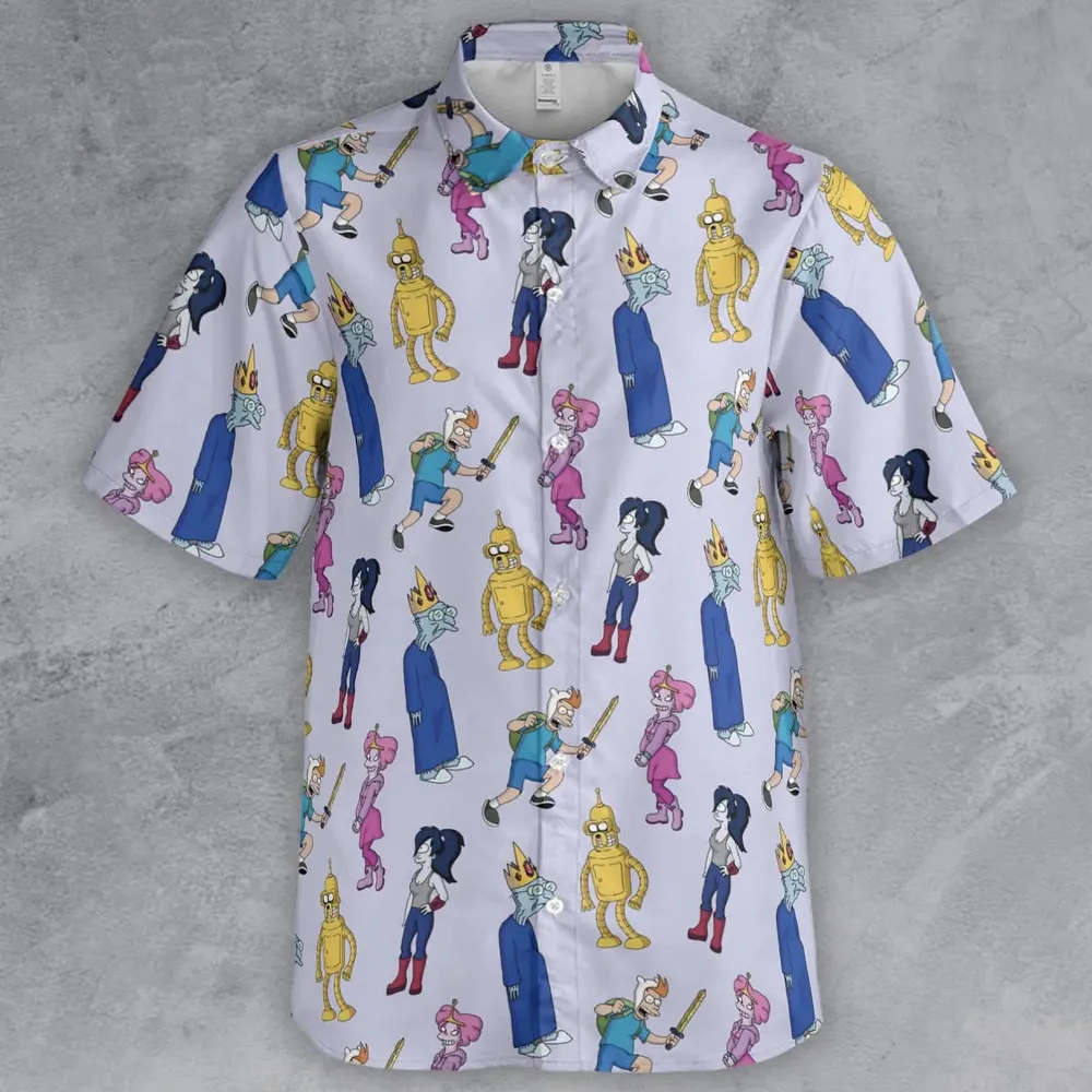 Future Time Futurama Adventure Time Mashup Button Down Shirt - 2