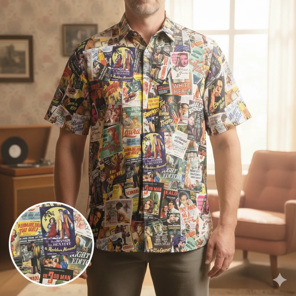 Film Noir Poster Collage Button Down Shirt - 2