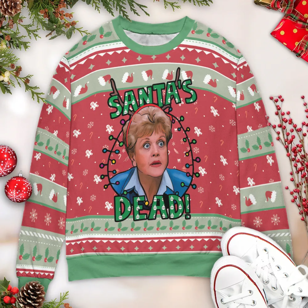 Santa's Dead Murder She Wrote Ugly Christmas Sweatshirt - 3