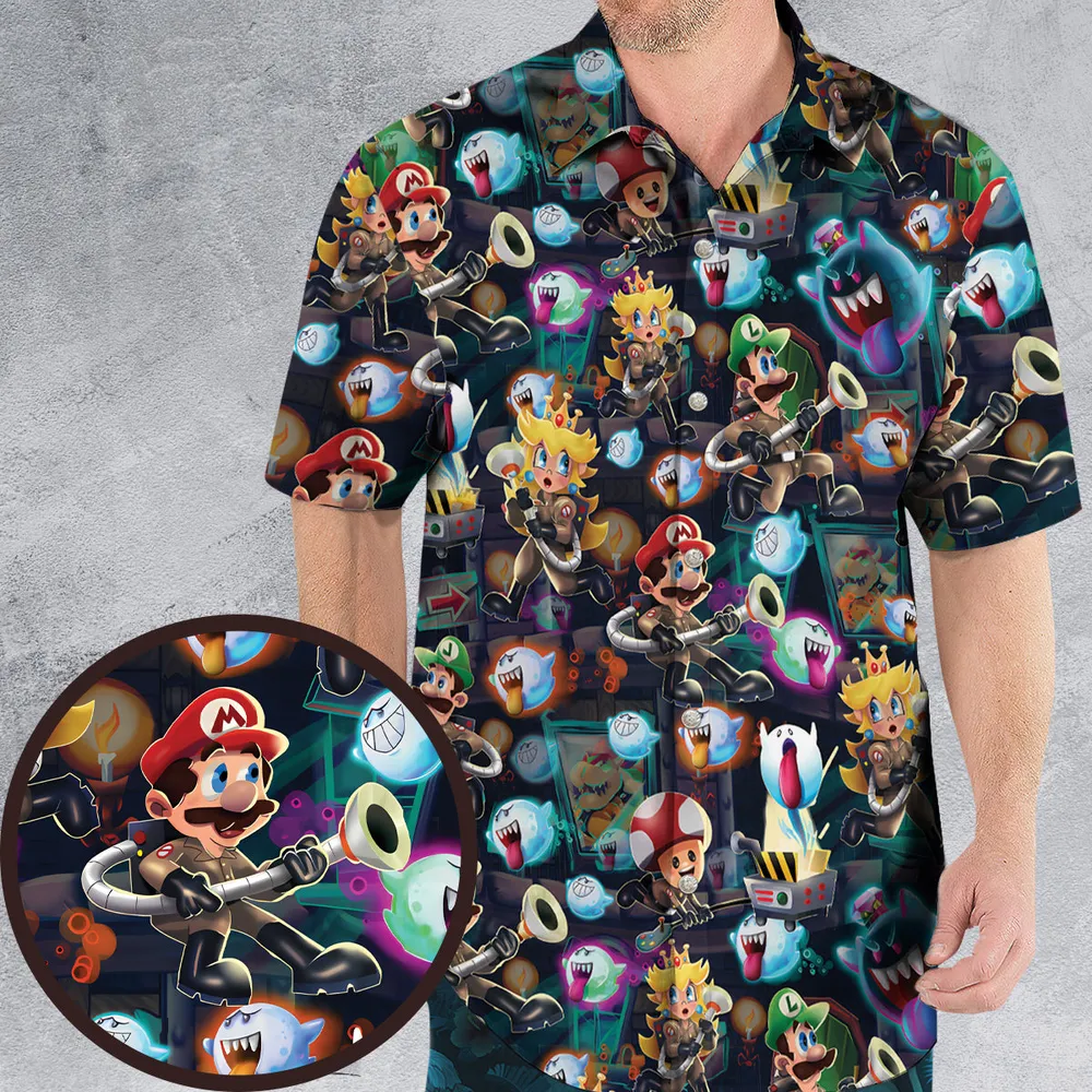 Ghost-hunting Mario Hawaiian Shirt - 1