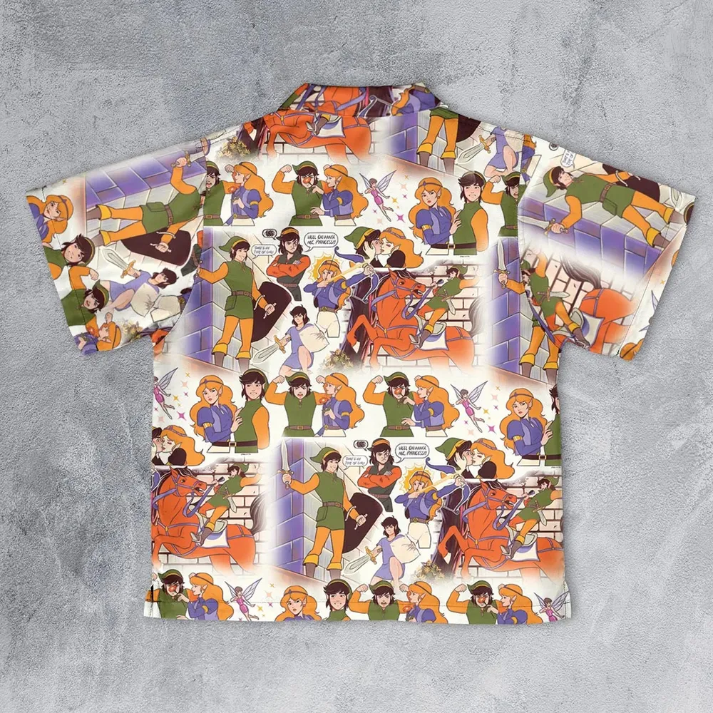 Link And Princess Zelda The Legend Of Zelda Animated Youth Hawaiian Shirt - 2