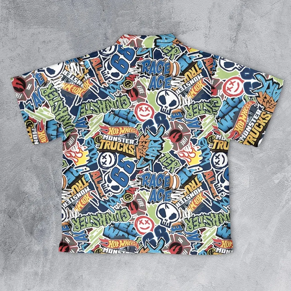 Hot Wheels Monster Trucks Logos Youth Hawaiian Shirt - 2