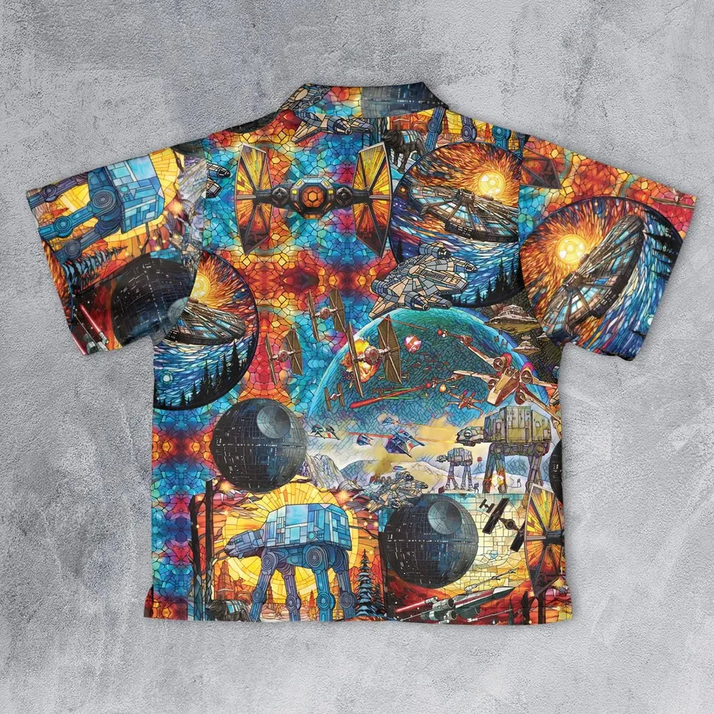 Spaceships Death Star Suncatcher Glass Youth Hawaiian Shirt - 2