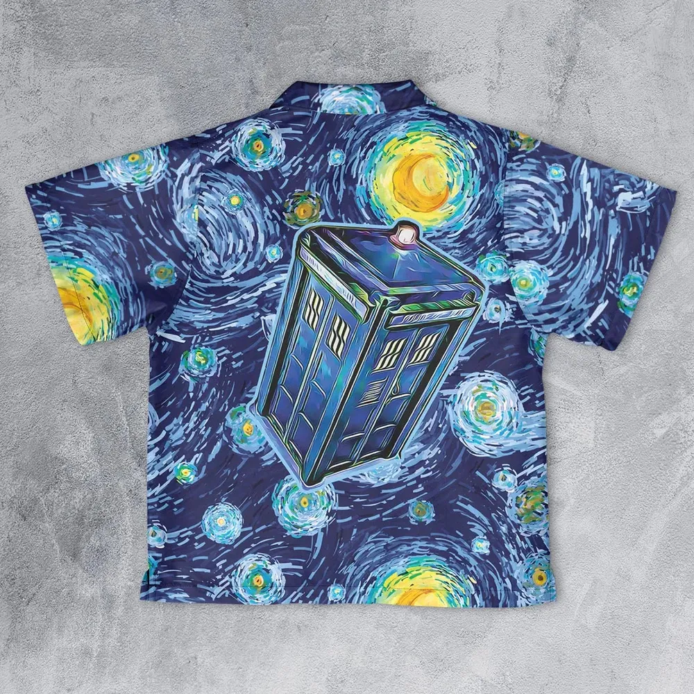 Tardis Starry Night Doctor Who Youth Hawaiian Shirt - 2
