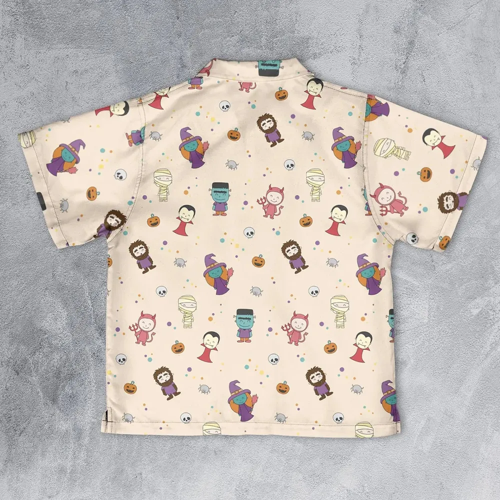 Cute Halloween Characters Pattern Youth Hawaiian Shirt - 2