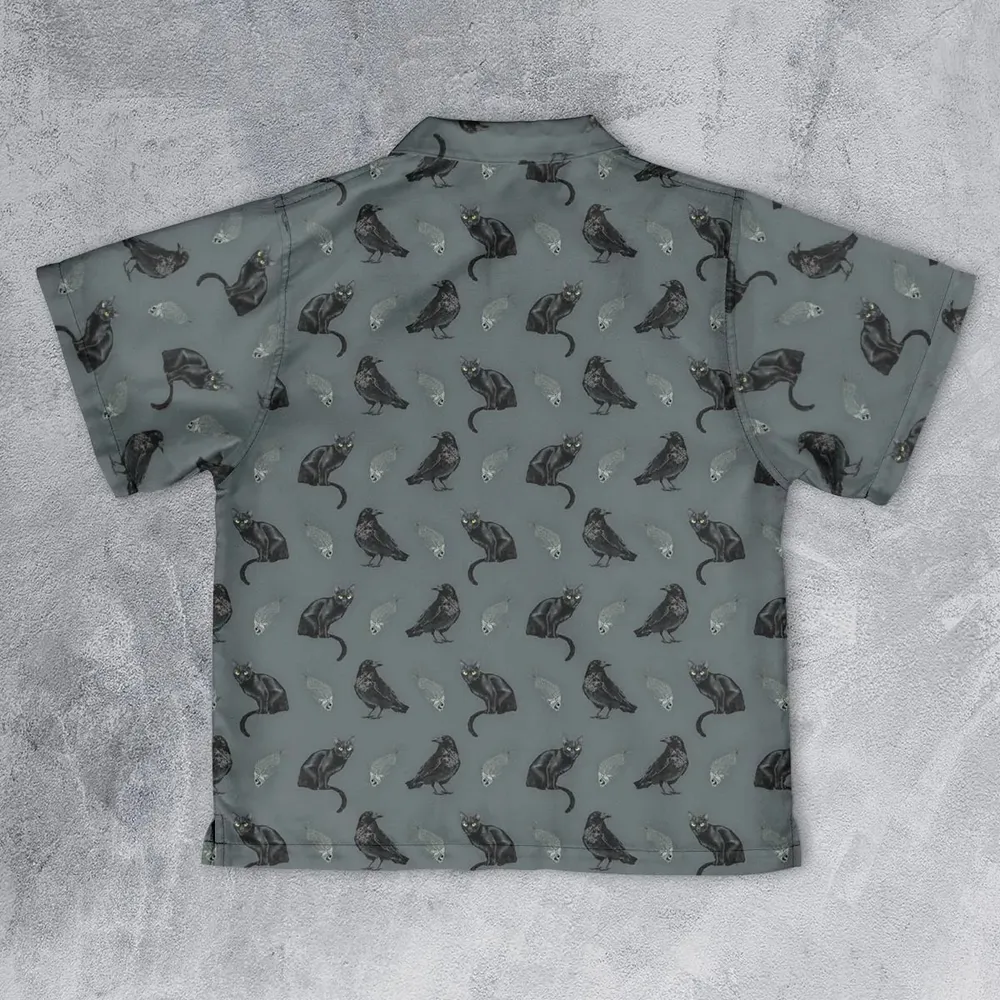 Cat and Raven Edgar Allan Poe Pattern Youth Hawaiian Shirt - 2