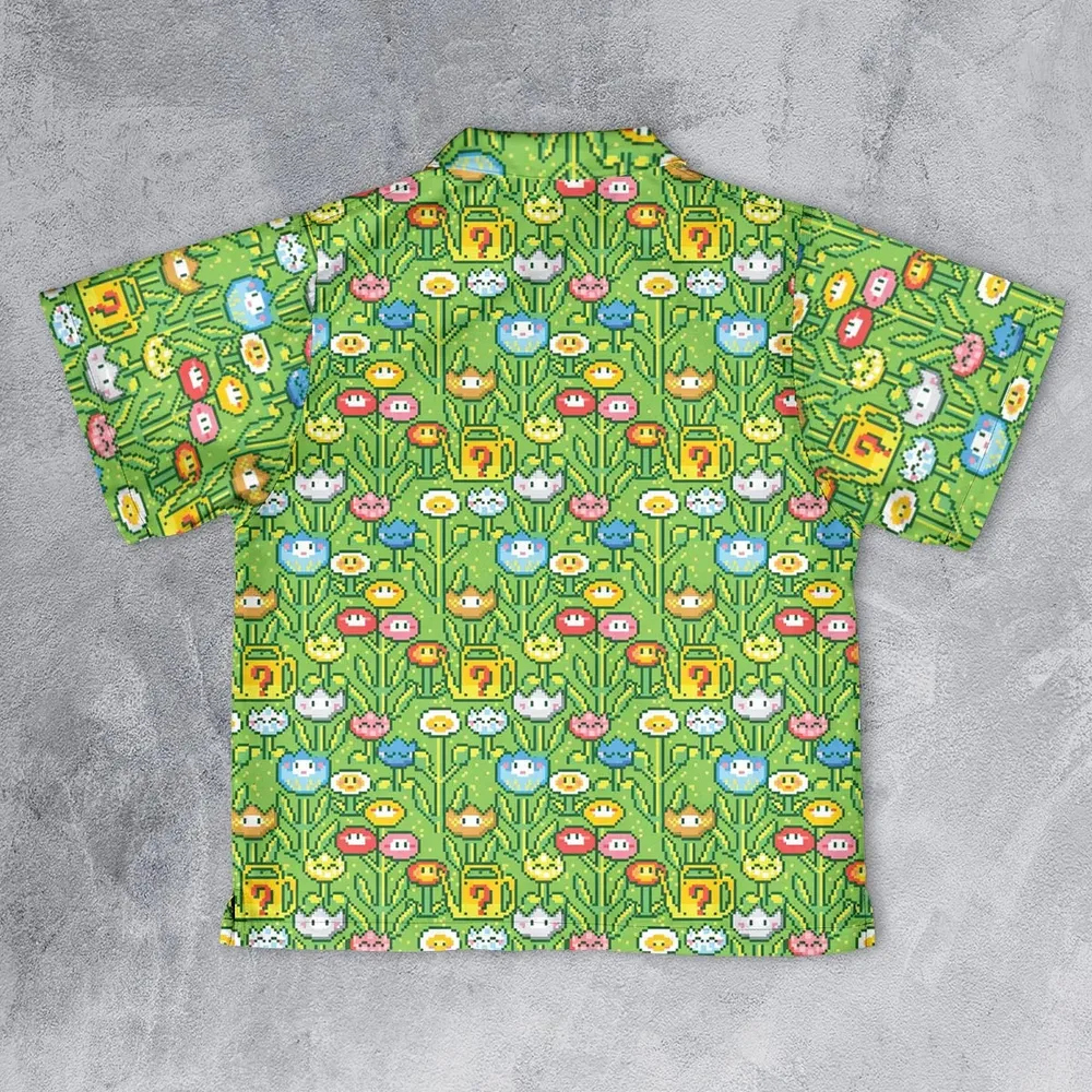 8bit Flower Garden Super Mario Pattern Youth Hawaiian Shirt - 2