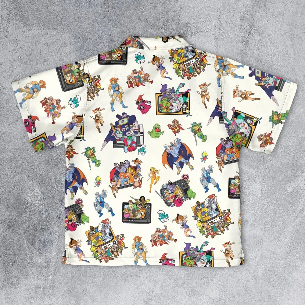 80s Famous Cartoon Characters Pattern Youth Hawaiian Shirt - 2