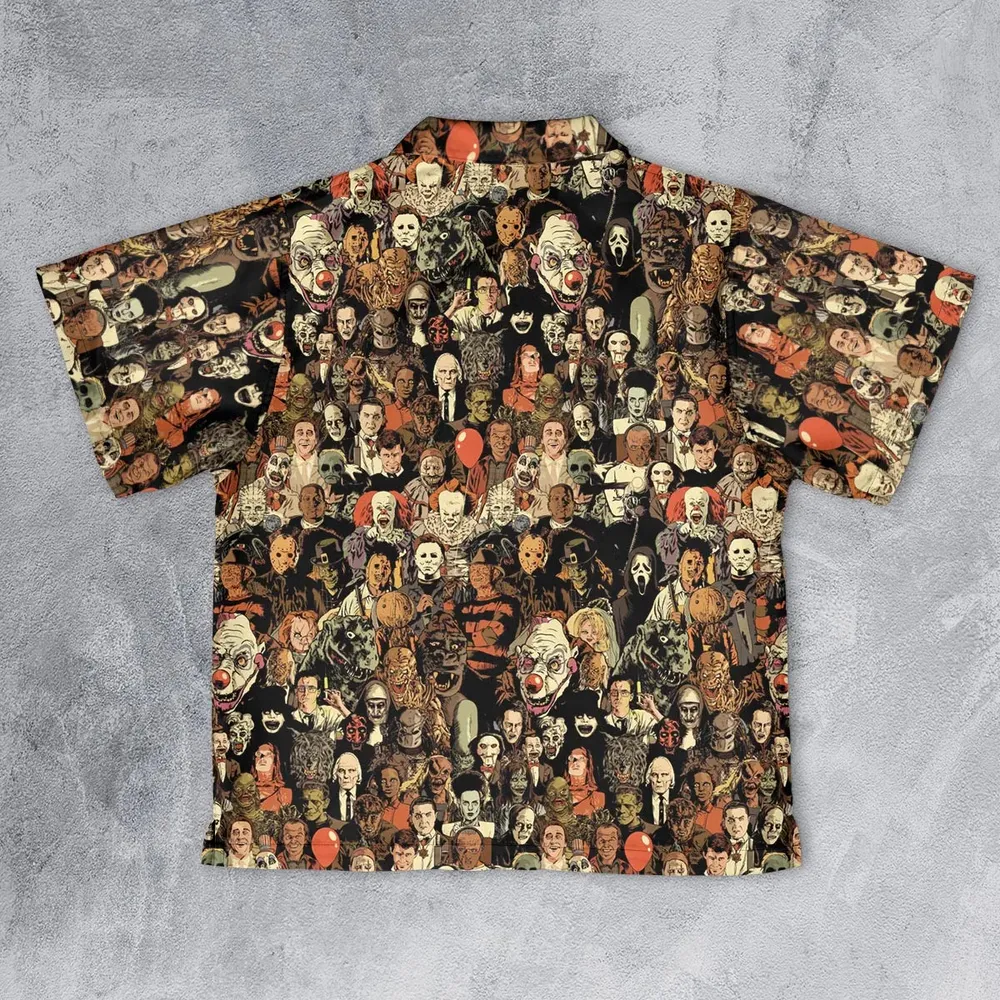 Horror Movie Characters Halloween Pattern Youth Hawaiian Shirt - 2