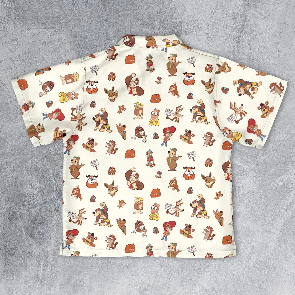 Famous Cartoon Characters in Brown Youth Hawaiian Shirt - 2