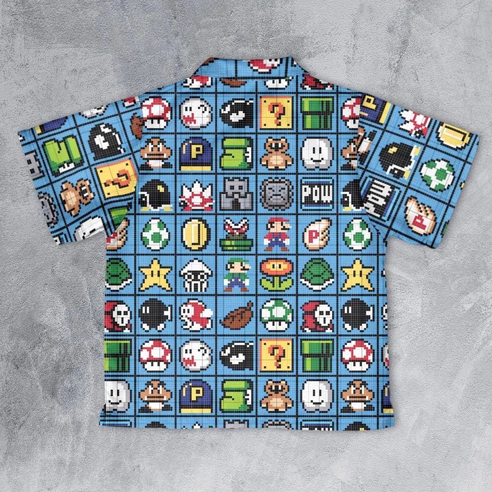 Mario Pixel Super Mario Pattern Youth Hawaiian Shirt - 2
