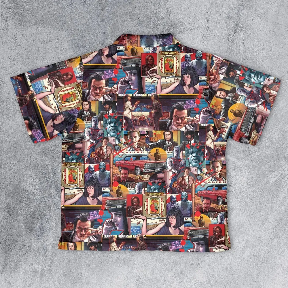 Retro Scenes Mia Wallace Vincent Vega Jules Winnfields Pulp Fiction Youth Hawaiian Shirt - 2
