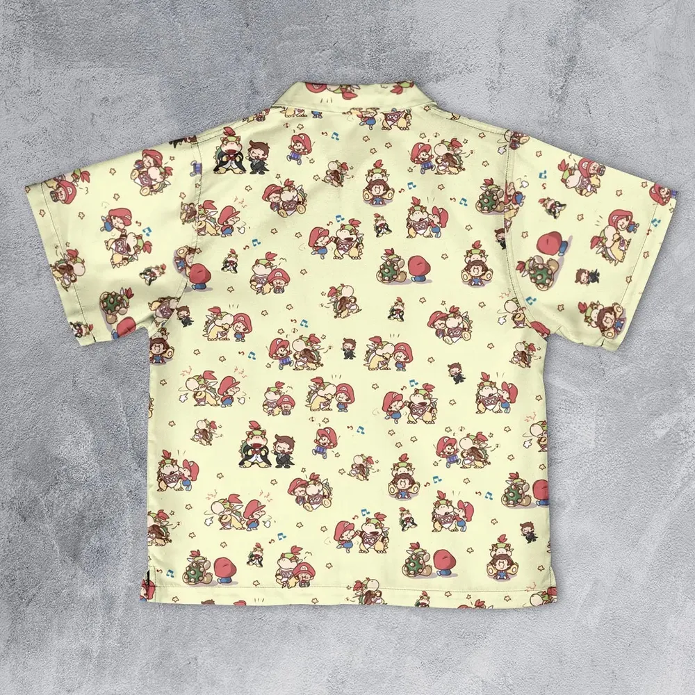 So Cute Bowser and Mario Pattern Youth Hawaiian Shirt - 2